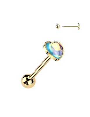 Piercing langue doré cœur bleu iridescent
