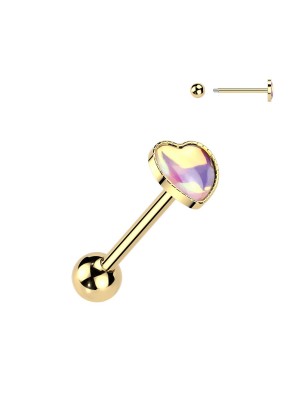 Piercing langue doré cœur rose iridescent