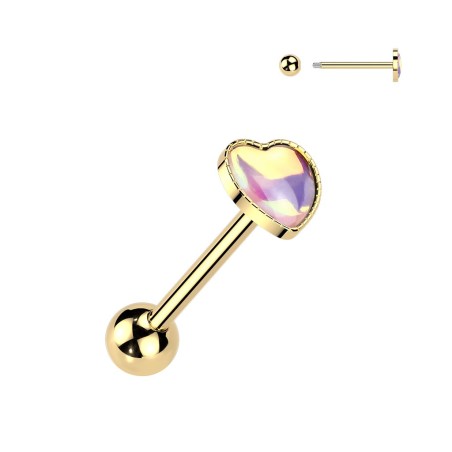 Piercing langue doré cœur rose iridescent