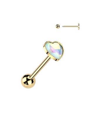 Piercing langue doré cœur blanc iridescent