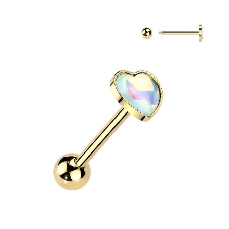 Piercing langue doré cœur blanc iridescent