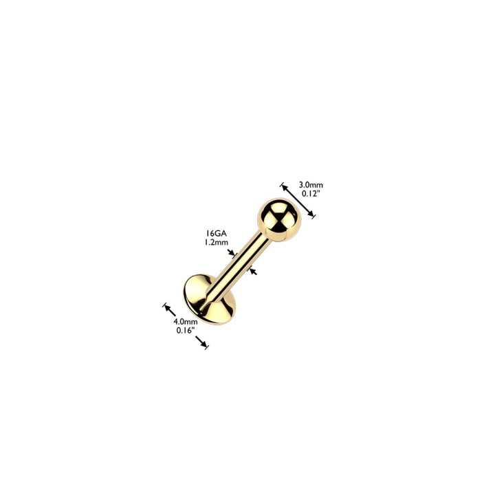 Labret titane F136 doré 24K | Oreille, Lèvre