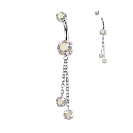 Piercing nombril titane AB avec chaînes | Zircons Aurore Boréale