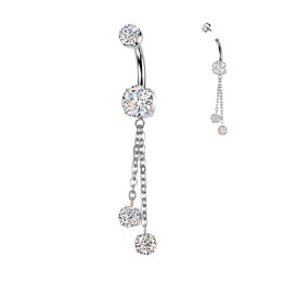 Piercing Nombril Titane avec Chaînettes & Zircons – Hypoallergénique