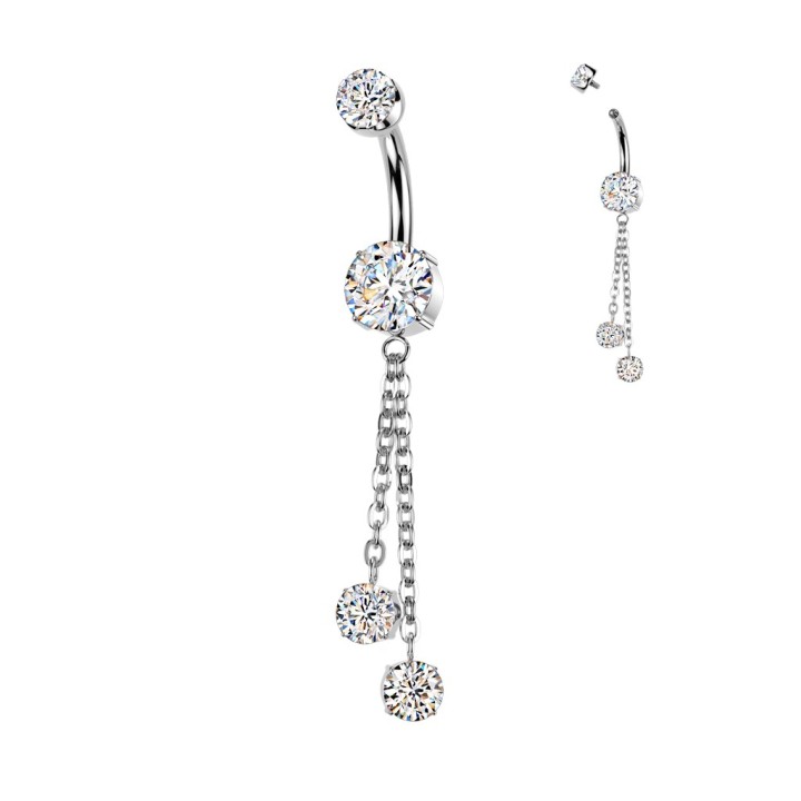 Piercing Nombril Titane avec Chaînettes & Zircons – Hypoallergénique