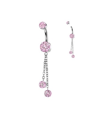 Piercing nombril titane zircon rose & chaînes – Hypoallergénique