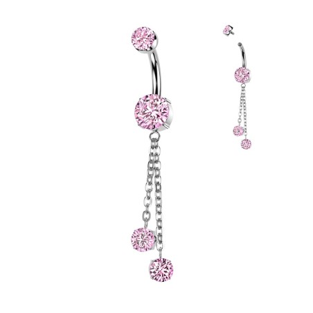Piercing nombril titane zircon rose & chaînes – Hypoallergénique