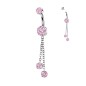 Piercing nombril titane zircons roses chainettes Piercing nombril titane zircons roses chainettes
