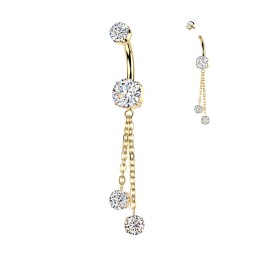 Piercing nombril titane doré avec zircons blancs & chaînes