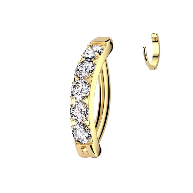 Anneau clicker nombril titane doré zircons