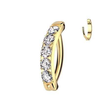 Anneau clicker nombril titane doré PVD avec zirconias