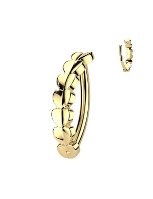 Anneau clicker nombril titane doré PVD motif cœurs