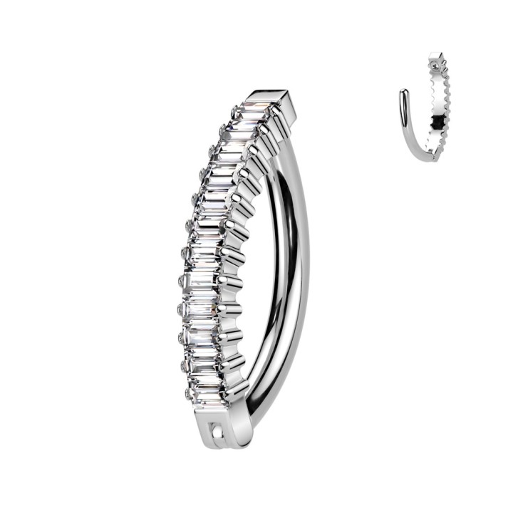 Anneau clicker nombril titane zircon baguette