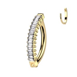 Anneau clicker nombril titane doré PVD zircon baguette