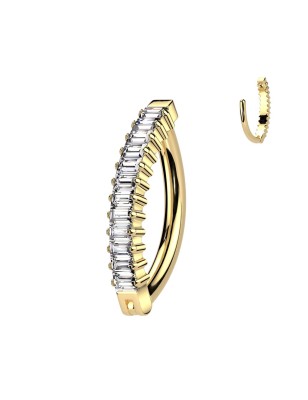 Anneau clicker nombril titane doré PVD zircon baguette