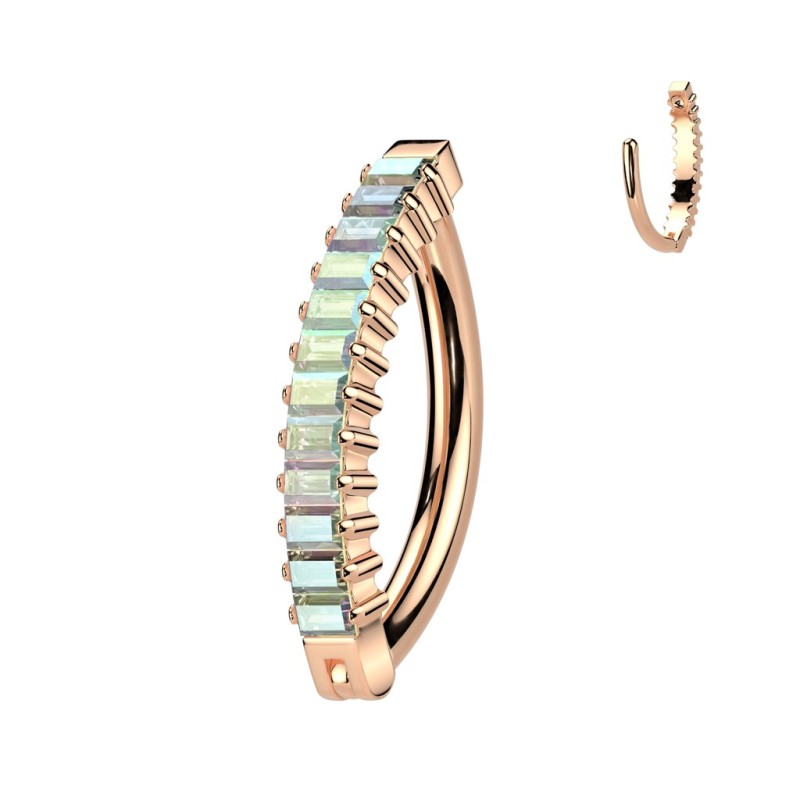 Anneau clicker nombril titane rose gold zircons baguettes