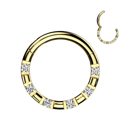 Anneau clicker acier doré avec zircons - Daith, Septum