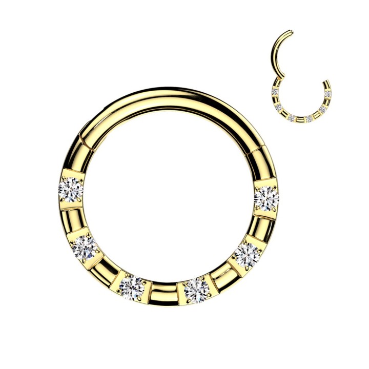 Anneau clicker acier doré avec zircons - Daith, Septum