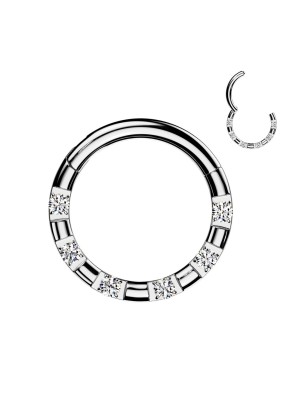 Anneau clicker acier argenté avec zircons - Oreille, Septum