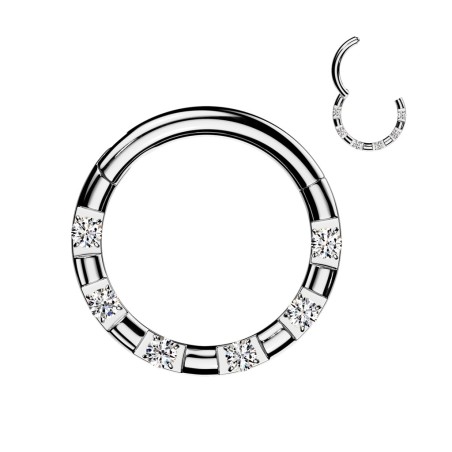 Anneau clicker acier argenté avec zircons - Oreille, Septum