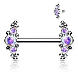 Piercing téton titane 14 mm zircon Aurore Boréale