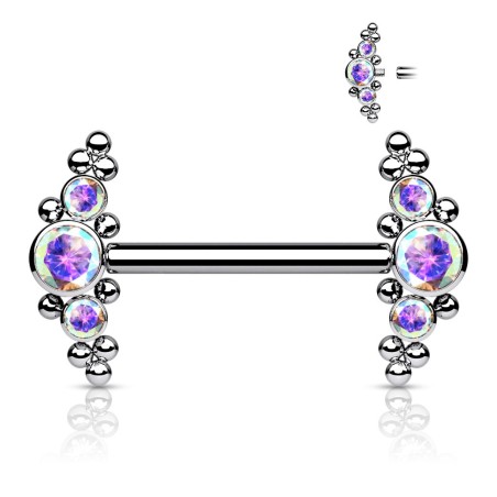Piercing téton titane 14 mm zircon Aurore Boréale