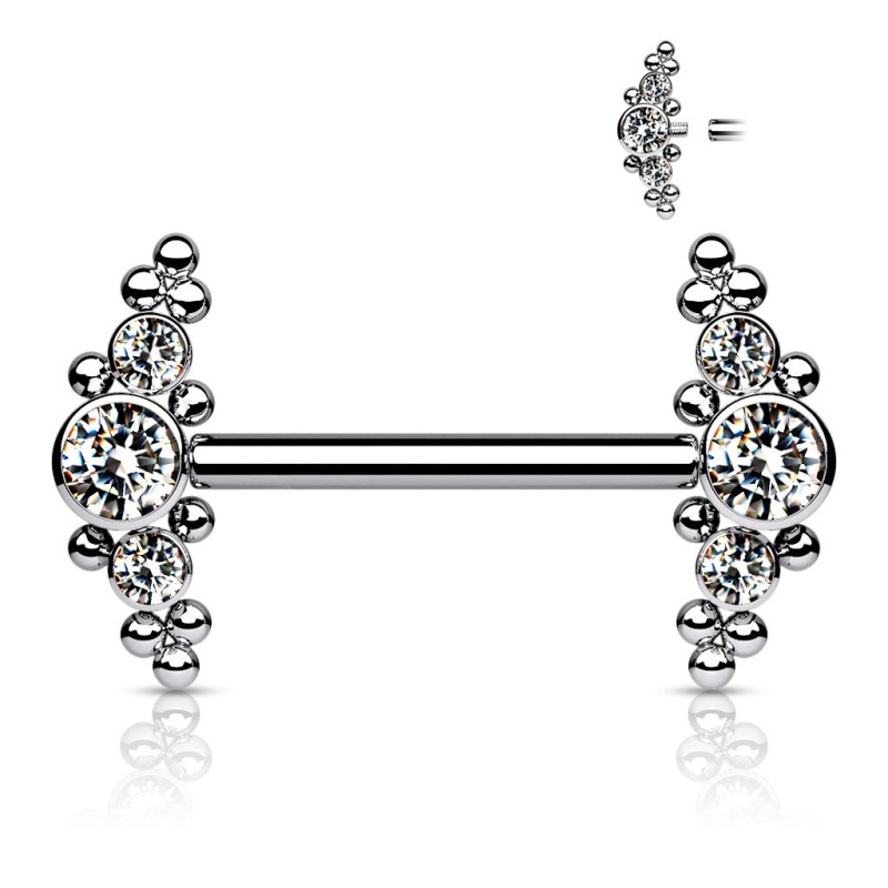 Piercing téton titane zircons blancs & billes