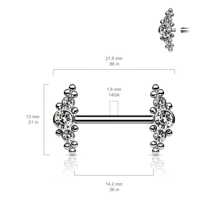 Piercing téton titane 14 mm zircon blanc
