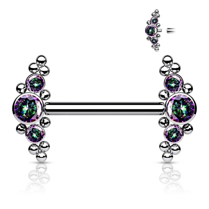 Piercing téton titane 14 mm zircon effet vitrail