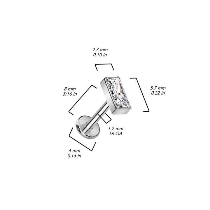 Labret titane zircon rectangulaire blanc | Hélix, Conch, Cartilage
