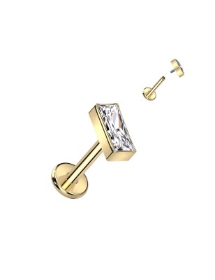 Labret titane doré PVD zircon rectangulaire | Hélix, Conch, Cartilage