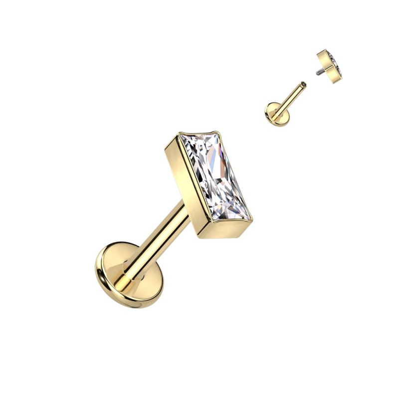 Piercing oreille titane doré zircon rectangulaire Piercing oreille titane doré zircon rectangulaire