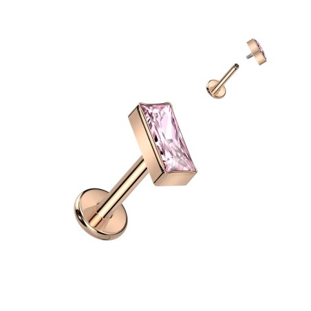 Labret titane rose gold zircon rectangulaire rose | Hélix, Conch