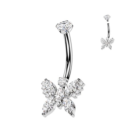 Piercing nombril titane papillon zircon