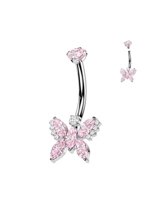 Piercing nombril titane papillon zircon rose