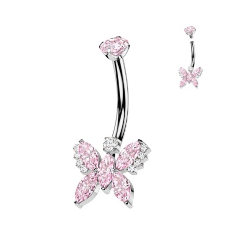 Piercing nombril titane papillon zircon rose