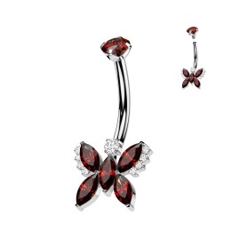 Piercing nombril titane papillon zircon rouge