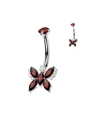 Piercing nombril titane papillon zircon rouge