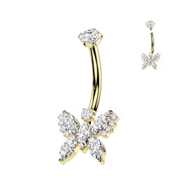 Piercing nombril titane doré papillon zircon