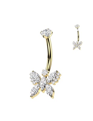 Piercing nombril titane doré papillon zircon