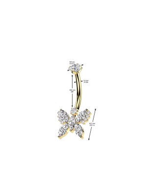 Piercing nombril titane doré papillon zircon