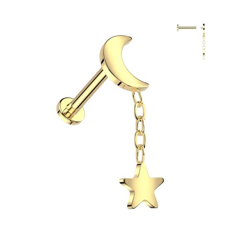 Piercing titane doré lune avec pendentif étoile