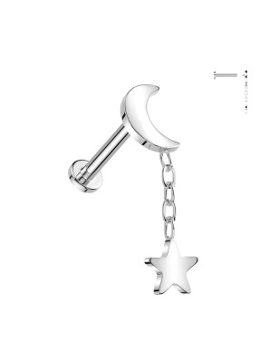 Piercing titane argenté lune avec pendentif étoile