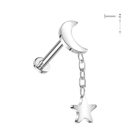 Piercing titane argenté lune avec pendentif étoile