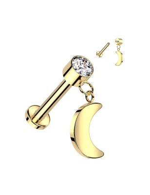 Piercing oreille titane doré pendentif lune | Hélix, Tragus