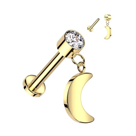 Piercing oreille titane doré pendentif lune | Hélix, Tragus