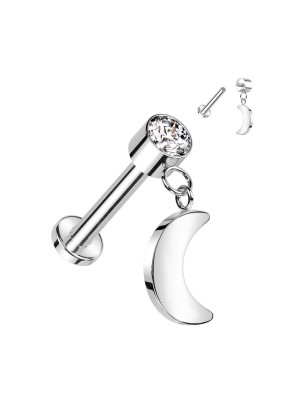 Piercing oreille titane argenté pendentif lune | Hélix, Tragus