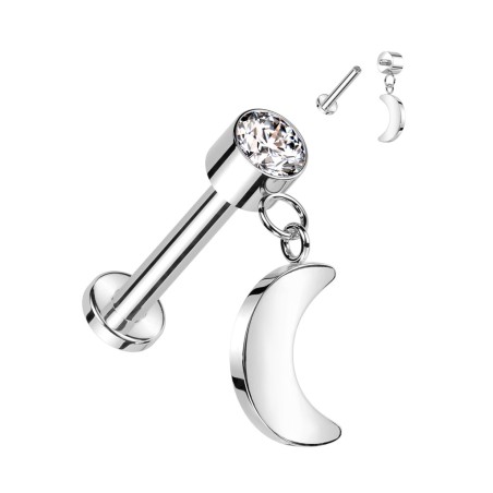Piercing oreille titane argenté pendentif lune | Hélix, Tragus