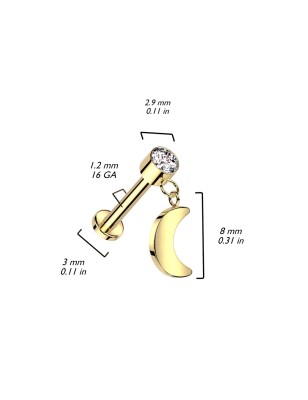 Piercing oreille titane doré pendentif lune | Hélix, Tragus