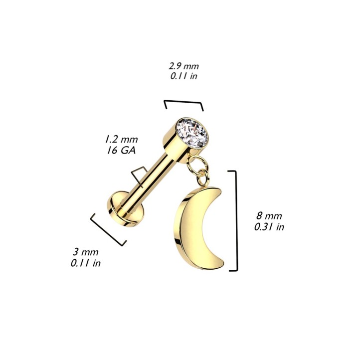 Piercing oreille titane doré pendentif lune | Hélix, Tragus